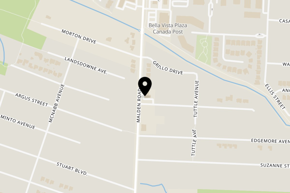 Map showing the location of Amici Deli and Bakery on 6146 Malden Road in Windsor
